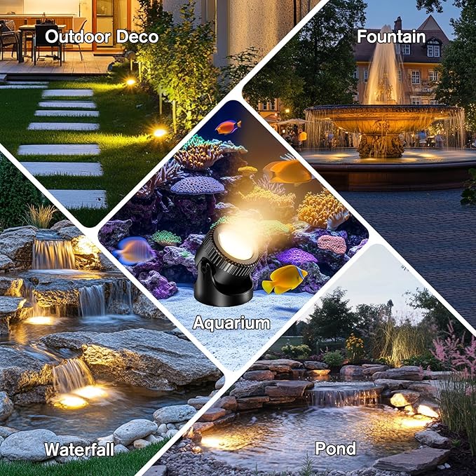 POPOSOAP Pond Lights, 4-in-1 Warm White Underwater Pond Lights, IP68 Waterproof LED Landscape Spotlights for for Pond, Garden, Patio, Fountain, Pool, Waterfall Decoration(4 Head Lamps)