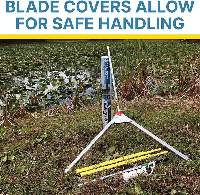 Jenlis Weed Razer Express, Lake Weed Cutter, Compact Aquatic Pond Plant Cutting Tool, Sharp Razor Blades Shear Cattail, Reed, Phragmites Lilly & Chara Algae, 30” Inch Cut Width, 25 Foot Throw Rope