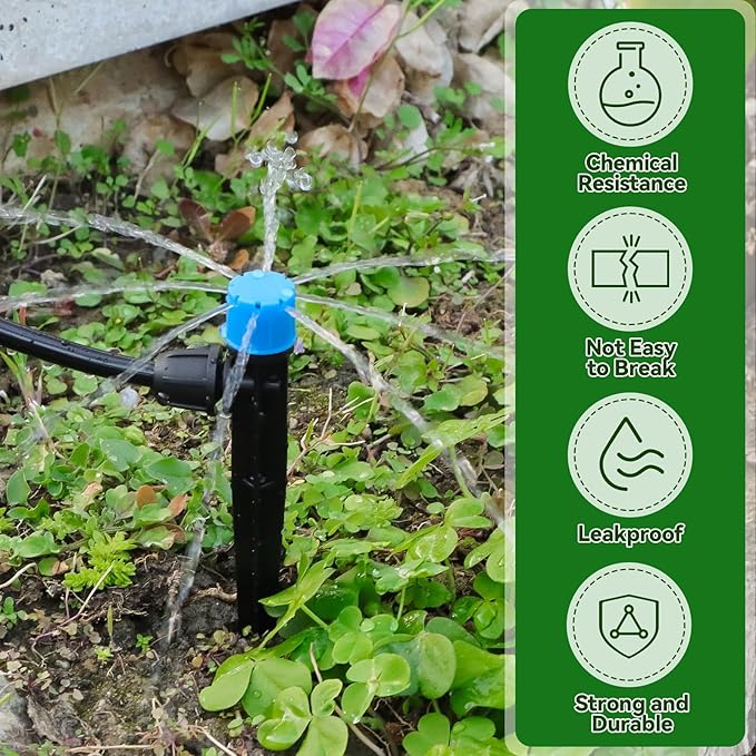 50PCS 1/4” Drip Irrigation Drippers with Lock, Kalolary Drip Irrigation Emitters for 4/7mm Tube, Adjustable 360 Degree 8 Holes Water Flow Sprayer Micro Spray Drip System Parts for Lawn Yard (Blue)