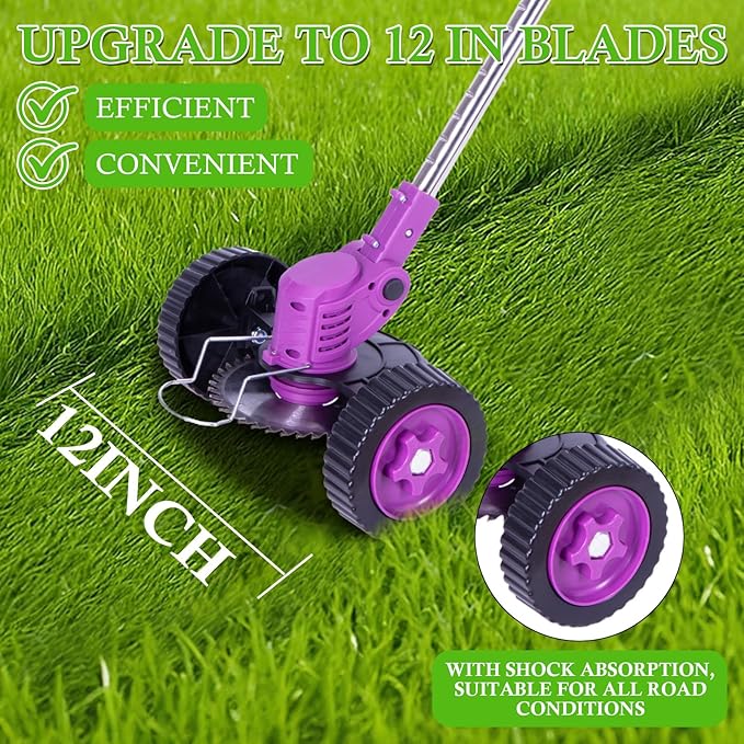 Weed Wacker Cordless Adjustable Weed Eaters 3 in 1 Electric String Trimmer Lawn with Two Battery with Charger Comes with Multiple Blades for Yard,Green,Garden(Purple)