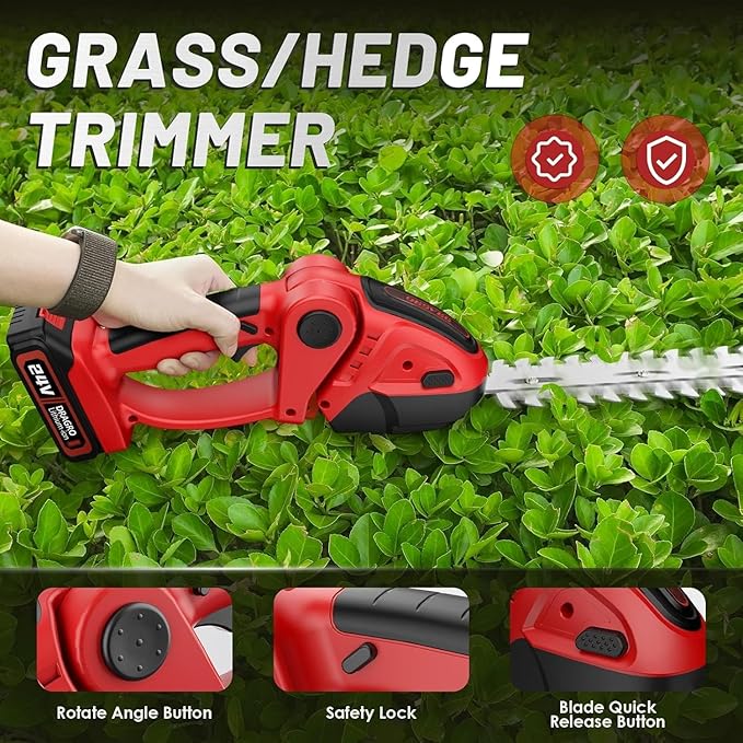 24V Cordless Grass Shears, 2200RPM 2-in-1 Handheld Electric Grass Cutter/Shrubbery Trimmers, Mini Shrub Trimmer Battery Operated Hedge Trimmer with 2Pcs 2.0Ah Batteries and Charger Included