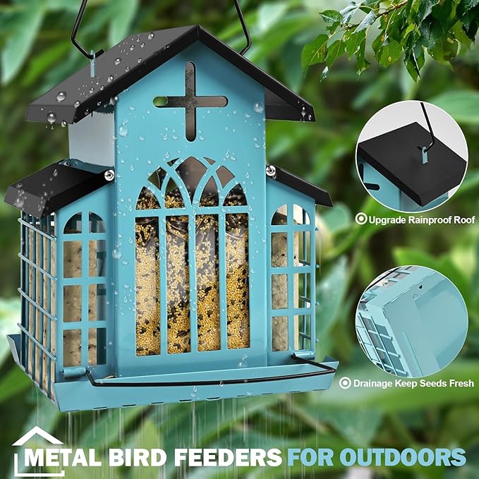 Church Metal Hanging Bird Feeder for Outdoors, Weatherproof Suet Feeders for Outside Hanging, Large Bird Feeders Great for Attracting Finch, Woodpecker and More Wild Birds-5LB