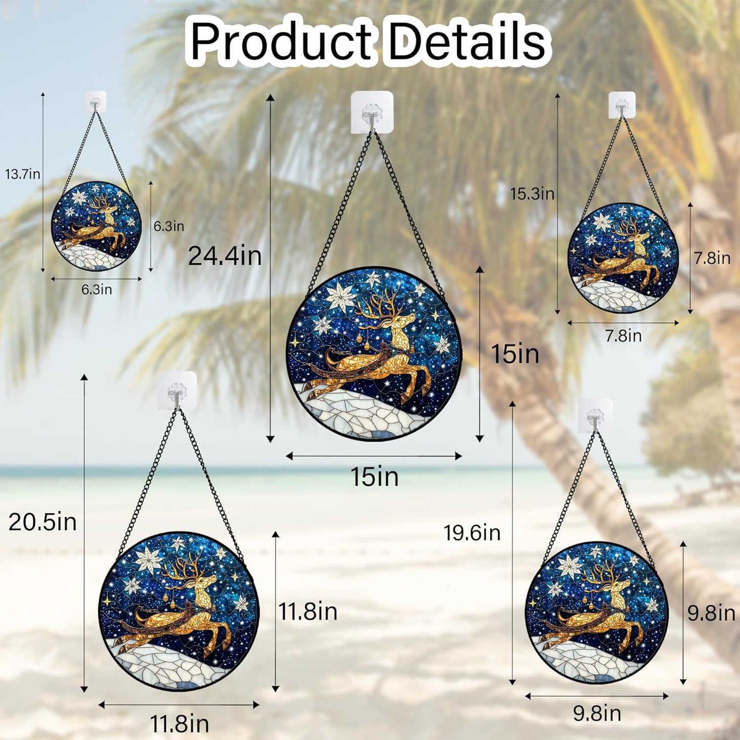 Stained Glass Window Hanging - Reindeer Blue Starry Sky Suncatcher for Doors Home Christmas Decoration Winter Sun Catcher Thanksgiving New Year Birthday Gifts for Women Men Mom Nana 11.8 in