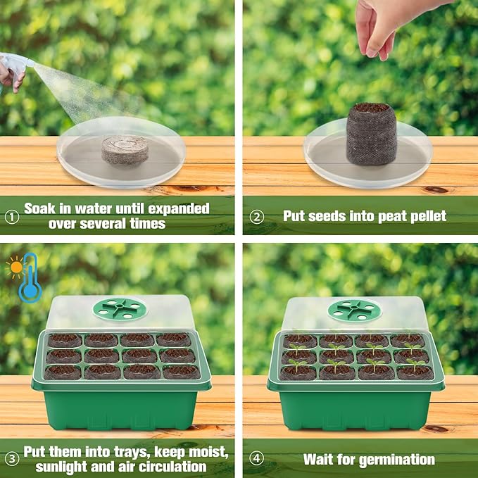 Halatool 8 Pack Seed Starter Tray with 100 PCS Peat Pellets, 96 Cells Green Plant Germination Trays for Organic Seed Starter Soil Pods for Planting Vegetables Plants Flowers Herbs - Starting Seeds Kit