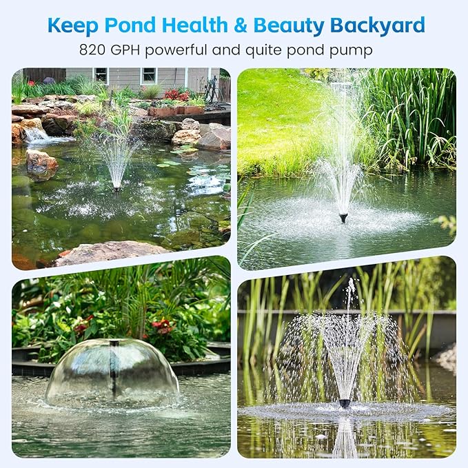 Pond Filters for Outdoor Ponds, 820 GPH Pond Filter with Fountain Pump Kits, 60W Pond Pump and Filter Kit for Koi Pond Clean, Garden Fountains, Waterfall