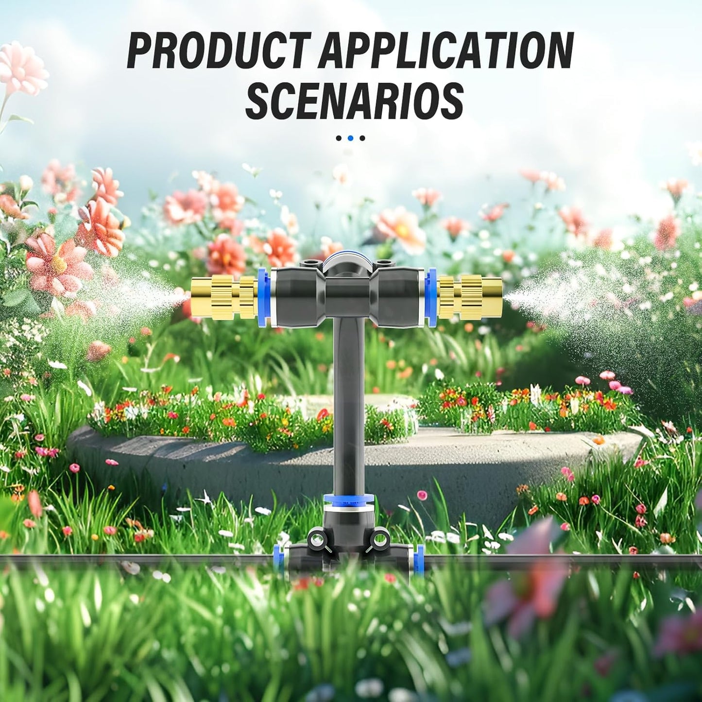 TAILONZ PNEUMATIC Brass Misting Nozzles with Tee Fittings – 12" Hose, 360° Adjustable Spray for Patio Cooling, Watering, and Outdoor Misting Systems 10PCS