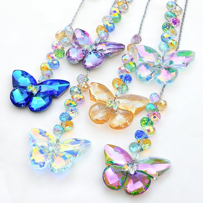 6pcs Crystal Butterfly Suncatchers Hanging Ornaments, Rainbow Maker Sun Catchers Indoor Window Outdoor Patio Garden Decor Gifts (Butterfly)