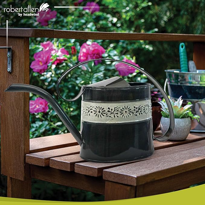 Headwind Willow Black Pearl 0.5 Gallon Galvanized Decorative Metal Garden Watering Can for Indoor & Outdoor Plant Care โ Vintage Gardening Plant Watering Can by Robert Allen