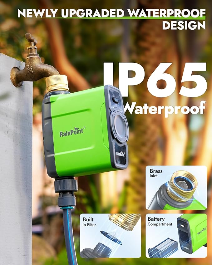 RAINPOINT WiFi Water Timer for Garden Hose, Brass Inlet WiFi Sprinkler Controller, Smart Hose Timer Valve, Automatic Drip Irrigation System/Rain Delay for Garden/Lawn/Yard (No Gateway)