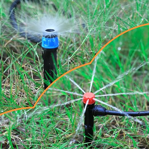 Drip Irrigation Emitters with Adjustable 360 Degree Water Flow Drippers for 1/4 inch Tubing,25pcs Garden Drippers Sprayer 25pcs Drip Irrigation Emitters Perfect(50pcs-Colorful*25 Sprayer*25 Drip)