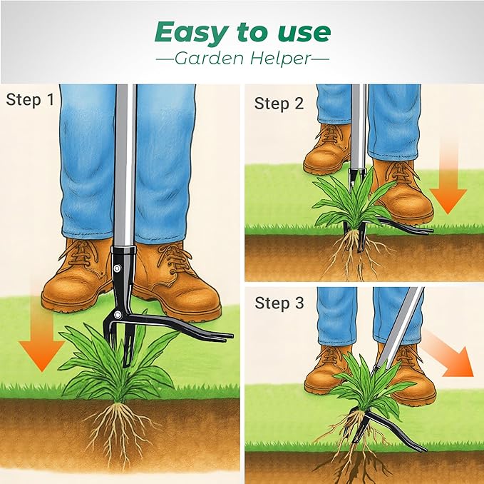 Suchtale Metal Weeder,Stand Up Weed Puller Tool with Long Handle – Heavy-Duty All-Metal Weeder with Upgraded Pincer Claw – Pull Weeds from The Root Without Bending, Pulling, or Kneeling