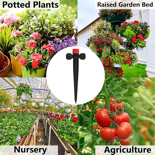 Push-to-Fit Drip Irrigation Emitters for 1/4" Drip Irrigation Tubing, 20 Pcs Adjustable 360 Degree Water Flow Drippers Sprayer on Stake 360° Full Circle Multi-Stream Irrigation In-line Dripper