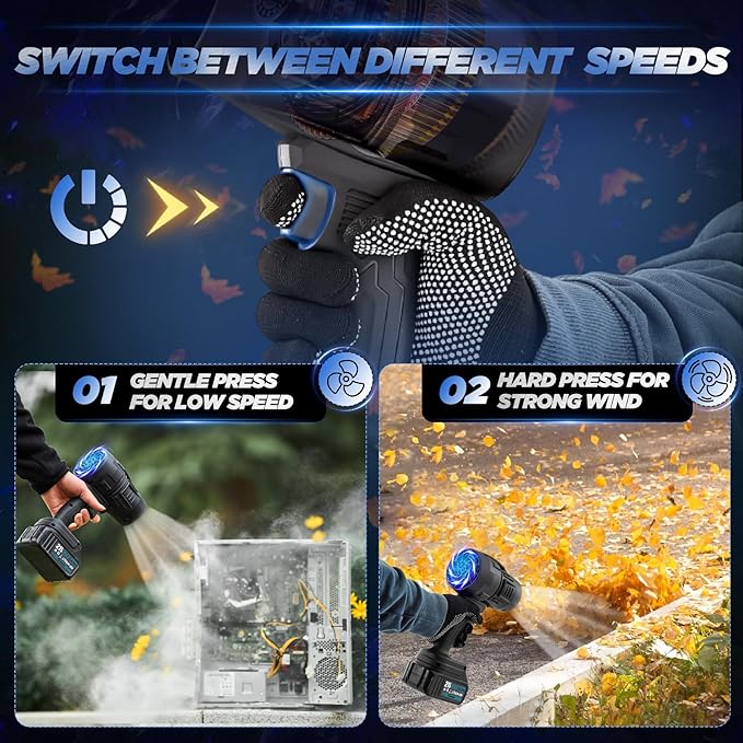 Saker Cordless Leaf Blower Portable Dust Cleaner Handheld Blower 180000 RPM Compressed Air Duster with Adjustable Speed for Patio Cleaning, Drying,Camping 1 Battery