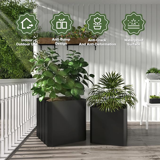 Metal Planter Box-26 L X26 W X26 H-Steel Planters for Outdoor Plants, Large Square Planter Box, Heavy Duty Black Metal Planter Pot for Patio, Deck, Garden, Yard, Drainage Holes, Easy Assembly
