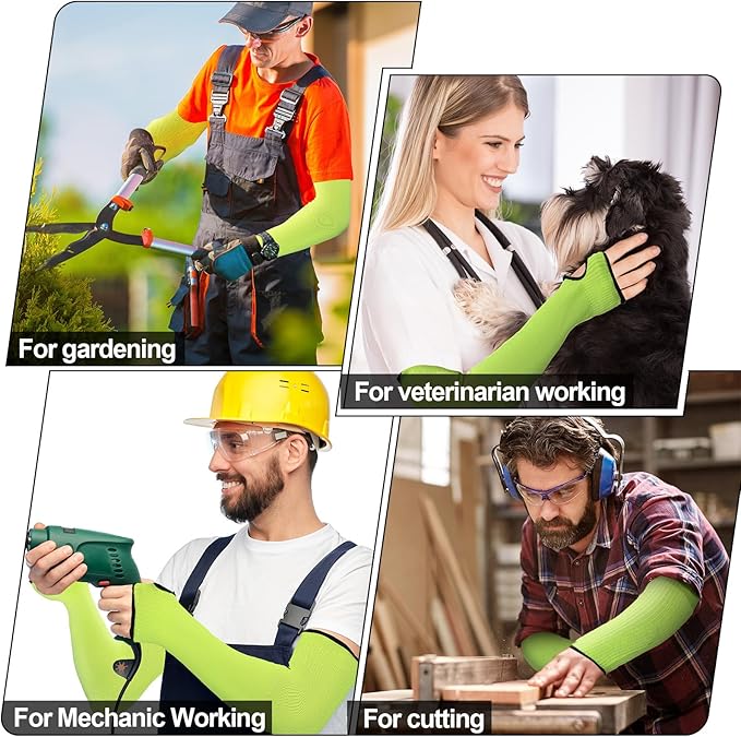 JaGely 6 Pairs Level 5 Cut Resistant Sleeves with Thumb Hole 18 Inches Arm Protection Sleeve Farmer Gardening (Green)