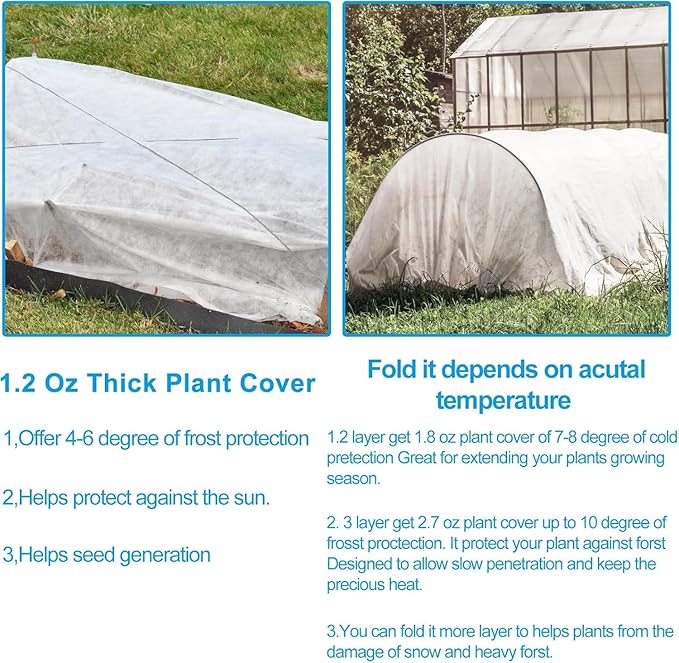2 Pack Plant Covers Freeze Protection 10 x 30FT 1.2oz Frost Cloths Forst Blankets for Winter Floating Row Cover Frabic Plant Cover for Outdoor Vegetables Garden