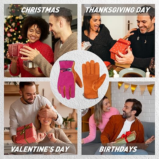 HLDD HANDLANDY 2 Pairs Leather Work Gloves for Men & Women – Cowhide Gardening Gloves, Thorn Proof, Cotton Lined, for Tig/Mig Welding, Construction, Chainsaw, Farm, Landscaping