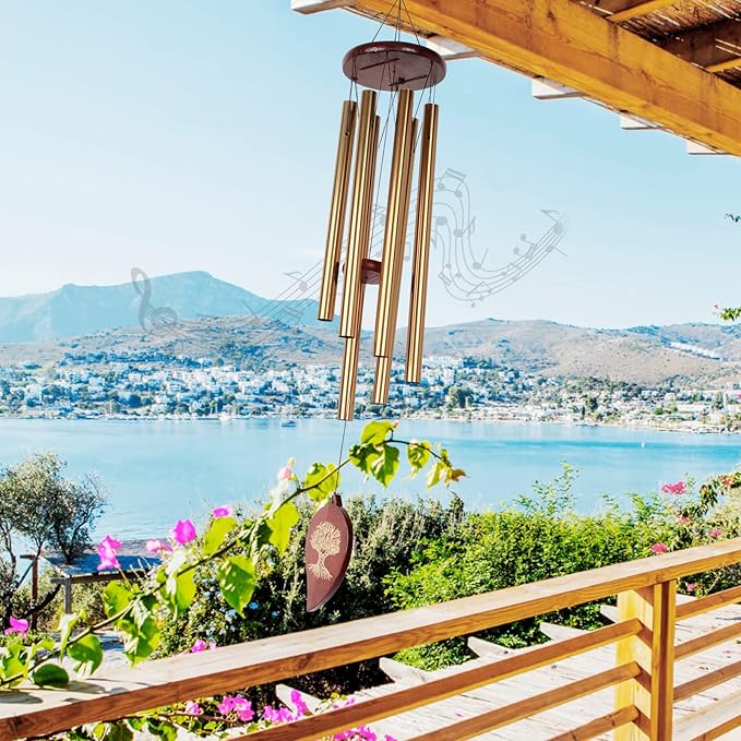 Golden Wind Chimes for Outside Deep Tone Aluminium Windchimes Outdoors Memorial Wind Chime for Loss of Loved One Mom Bereavement Memorial Gifts Sympathy Wind Chimes Patio Decor Grief Gifts for Women