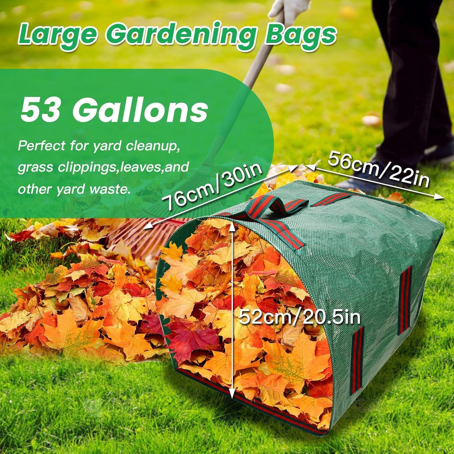 ARCITON 2-Pack 53 Gallon Reusable Yard Waste Bags 6 Reinforced Handles Heavy Duty Garden Bag Lawn and Leaf Bags Self-Standing Leaf Collector
