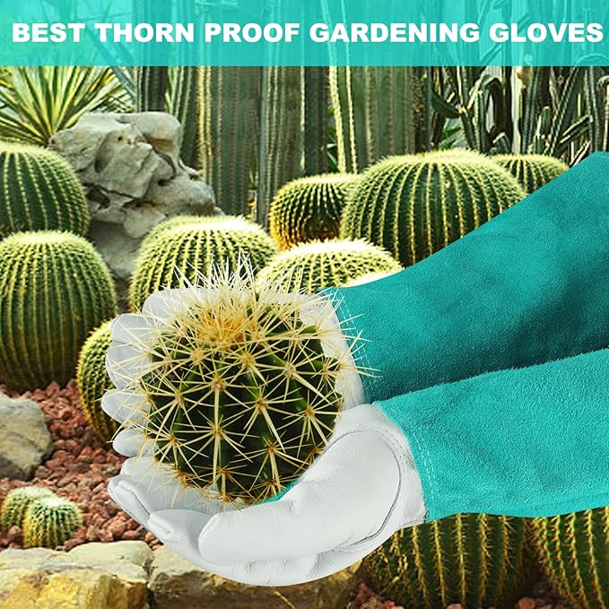 Long Gardening-Gloves Women/Men - Thorn proof Rose Pruning Heavy Duty Gauntlet (X-Large, Green)