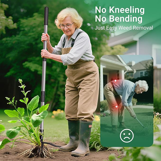 Suchtale Metal Weeder,Stand Up Weed Puller Tool with Long Handle – Heavy-Duty All-Metal Weeder with Upgraded Pincer Claw – Pull Weeds from The Root Without Bending, Pulling, or Kneeling