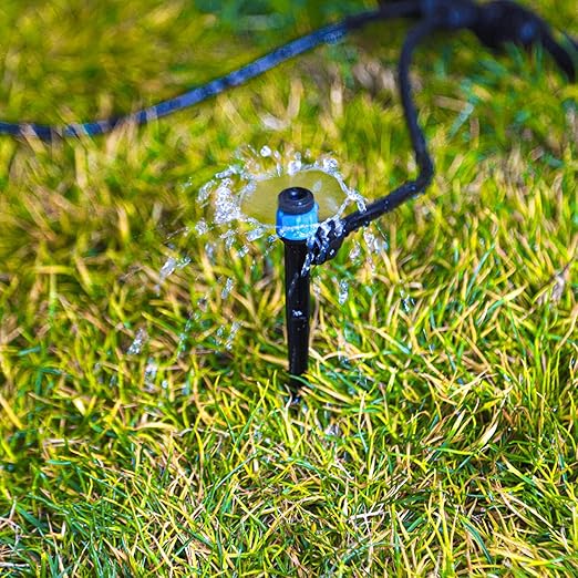 20 Pieces Drip Irrigation Emitters, Adjustable 360 Degree Drip Vortex Emitters on 5" with Stake for 1/4" Drip Irrigation Tubing Irrigation Fan Shape Drippers for Garden Watering System