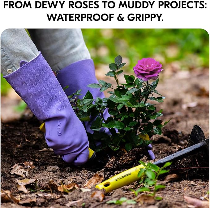 Vgo... Extra Long Gardening Gloves,Double-layer,Waterproof,Slip-Resistant,Chemical-Resistant Glove for Gardening,Outdoor Work(TP1117)