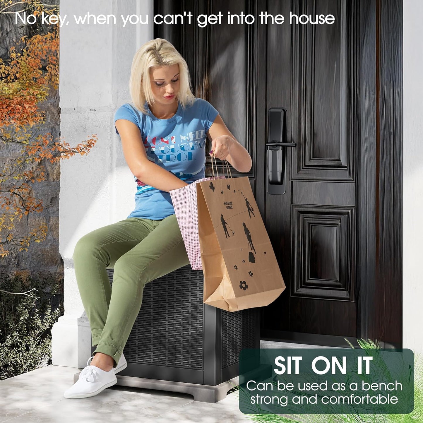 Outdoor Storage Box, Resin Deck Boxes Indoor and outdoor, Waterproof Storage Box Lockable Lid (Black, 35 Gallon-2 Pack)