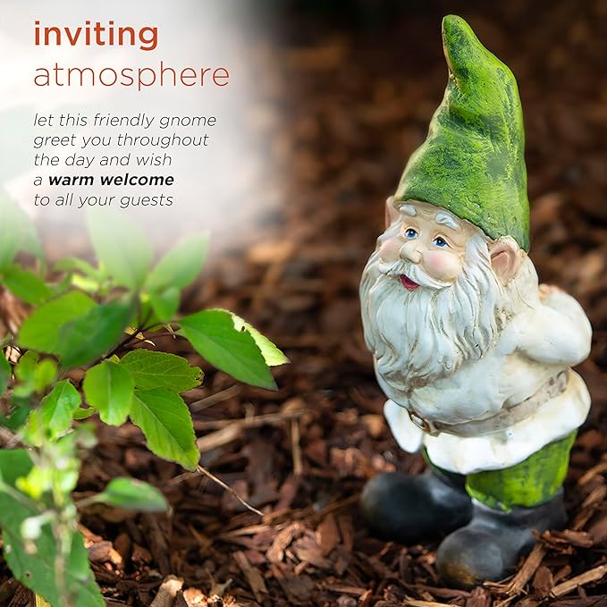 Alpine Corporation 12" Tall Traditional Outdoor Garden Gnome Yard Statue Decoration