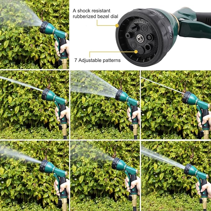 FANHAO Garden Hose Nozzle Sprayer Heavy Duty, 100% Metal Spray Nozzle High Pressure Water Hose Nozzle with 7 Patterns for Watering Garden, Washing Cars and Showering Pets