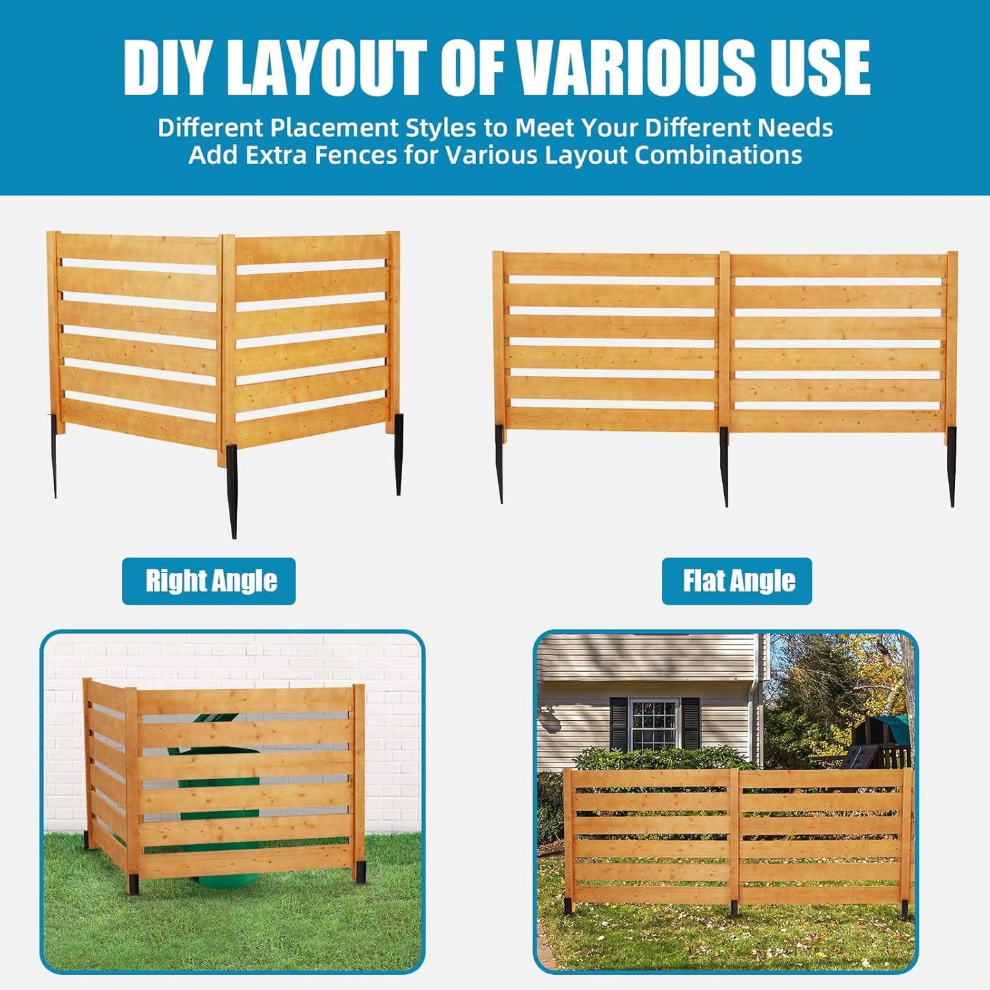 Privacy Fence Panels for Outside No Dig Fence Screen Garden Fence Wooden Air Conditioner Fence Panels for Outdoor Yard Trash Cans, AC, Compost Bin(48" W x 48" H-Horizontal-1 Panels Wood+Metal)