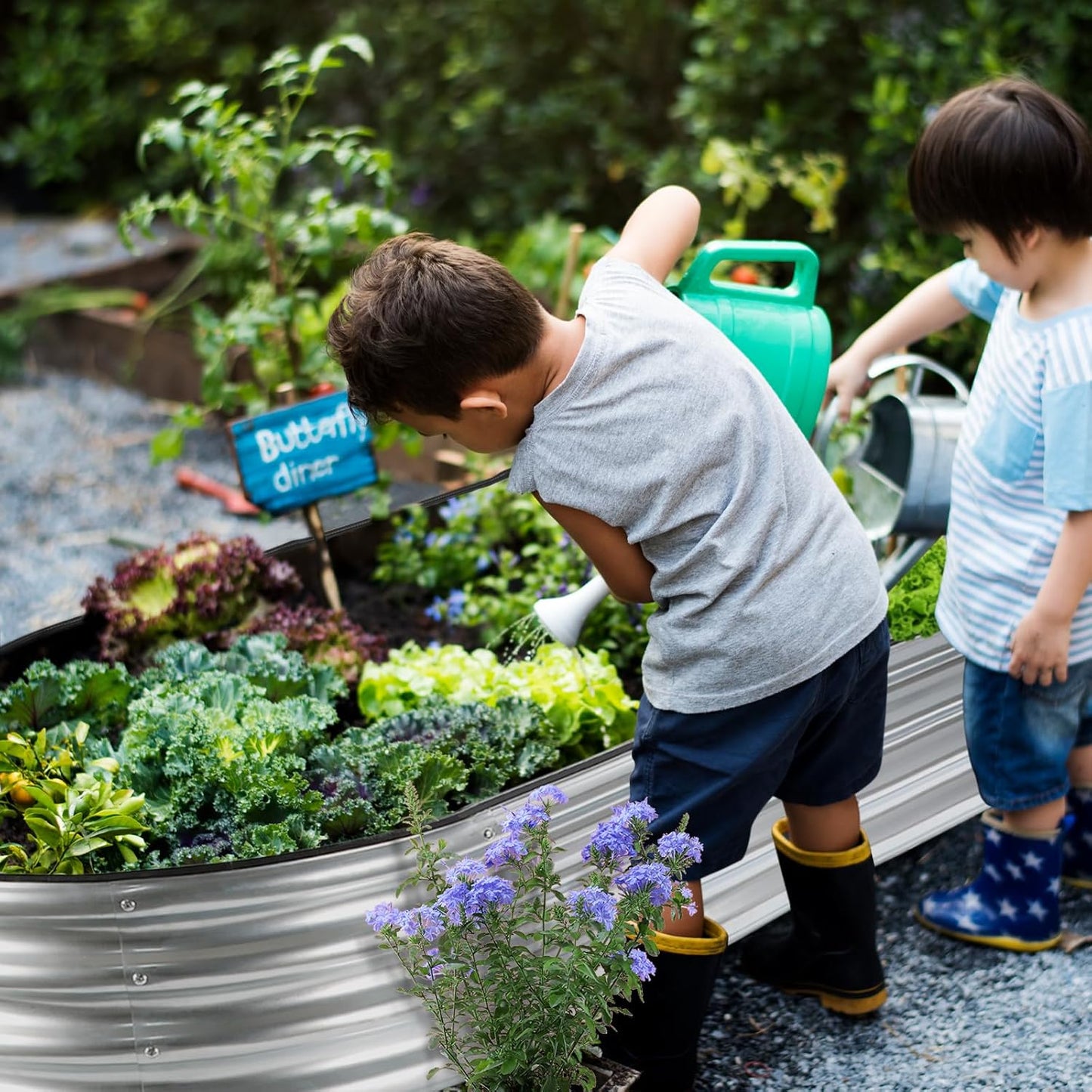 JERIA 2 Pcs 8×4×1ft Oval Raised Garden Bed,Galvanized Raised Garden Bed Kit Outdoor Metal Gardening Planter Box for Vegetable, Fruits, Flower,Herbs