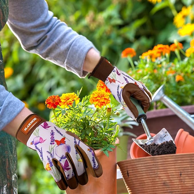 Leather-Gardening-Gloves for Women,Thorn-Proof Work-Gloves for Weeding,Digging,Planting,Pruning Yard garden Gloves