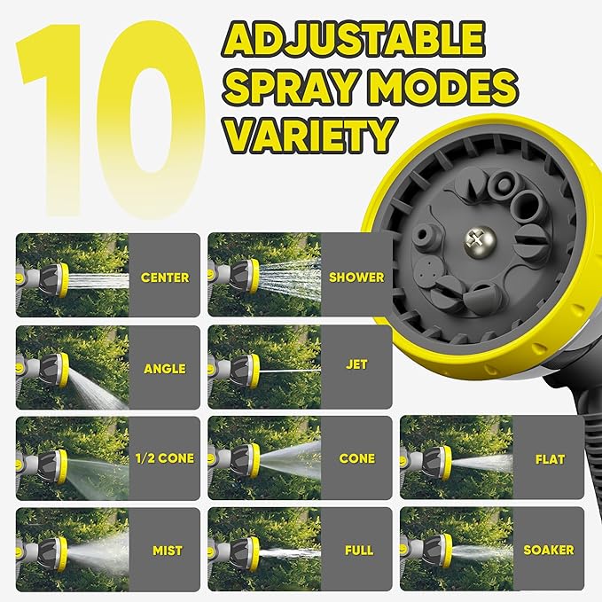 SILVEL Retractable Garden Hose Reel – 5/8 in x 110FT Heavy Duty Automatic Hose Reel Wall Mounted, UV Resistant with 10 Pattern Nozzle, Any Length Lock & Slow Return System, 180°Swivel Bracket, Yellow