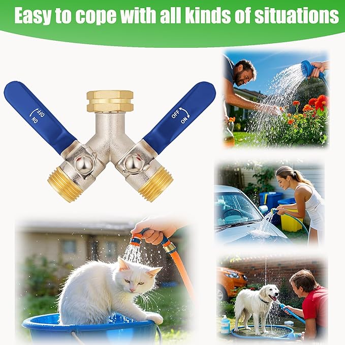 EJW brass hose splitter high flow splitter full flow hose splitter 2 way water splitter Faucet Splitter heavy duty splitter Valve 3/4 Inch GHT Thread
