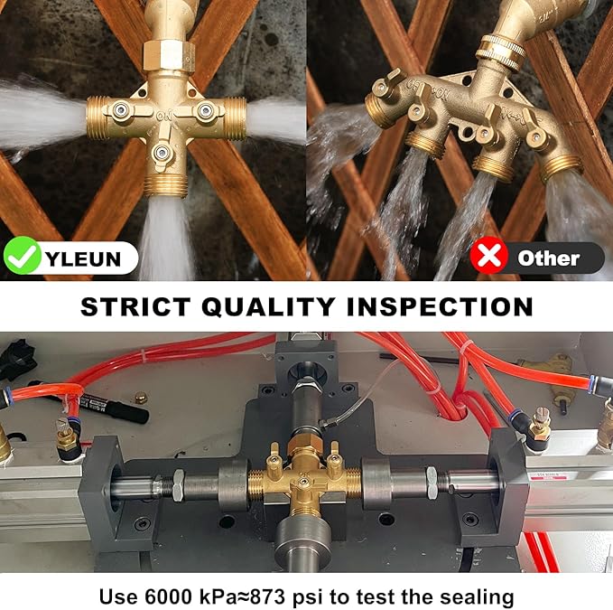Garden Hose Splitter High Flow Splitter No Restricted-Flow Connector Heavy Duty Brass Hose Splitter with Shut Off Valves 3 way Hose Bib Adapter (Cross 3 way)
