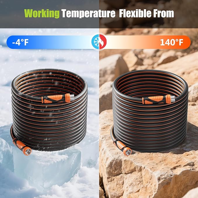 100FT Garden Hose Heavy Duty x 5/8", Lightweight Flexible Water Hose with Nickel-plated Fittings, Kink-Free, Leak-Proof, Easy Storage for Yard Lawn Care Male to Female