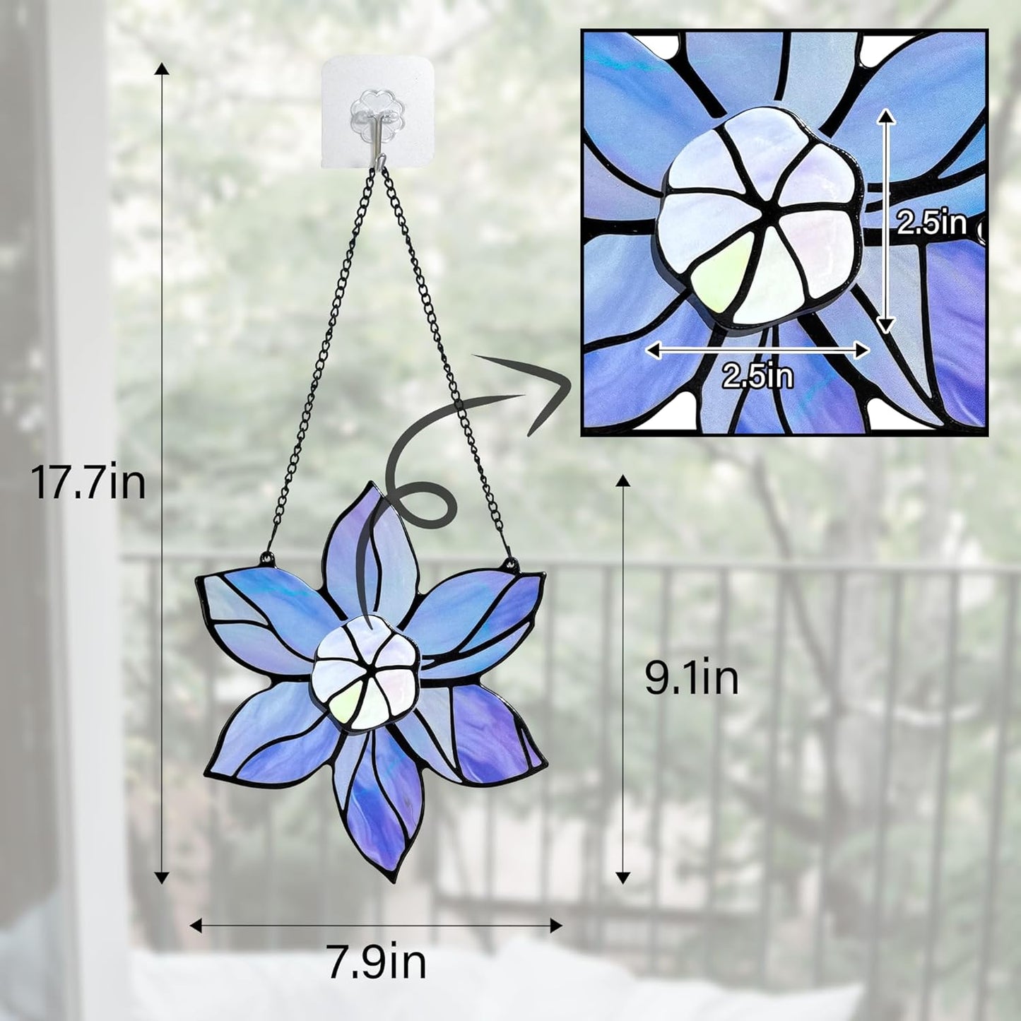 Stained Glass Window Hanging - Purple Flowers Stain Glass Decoration Sun Catchers Indoor Window,Floral Suncatcher Gift for Mom Grandma Nana Aunt