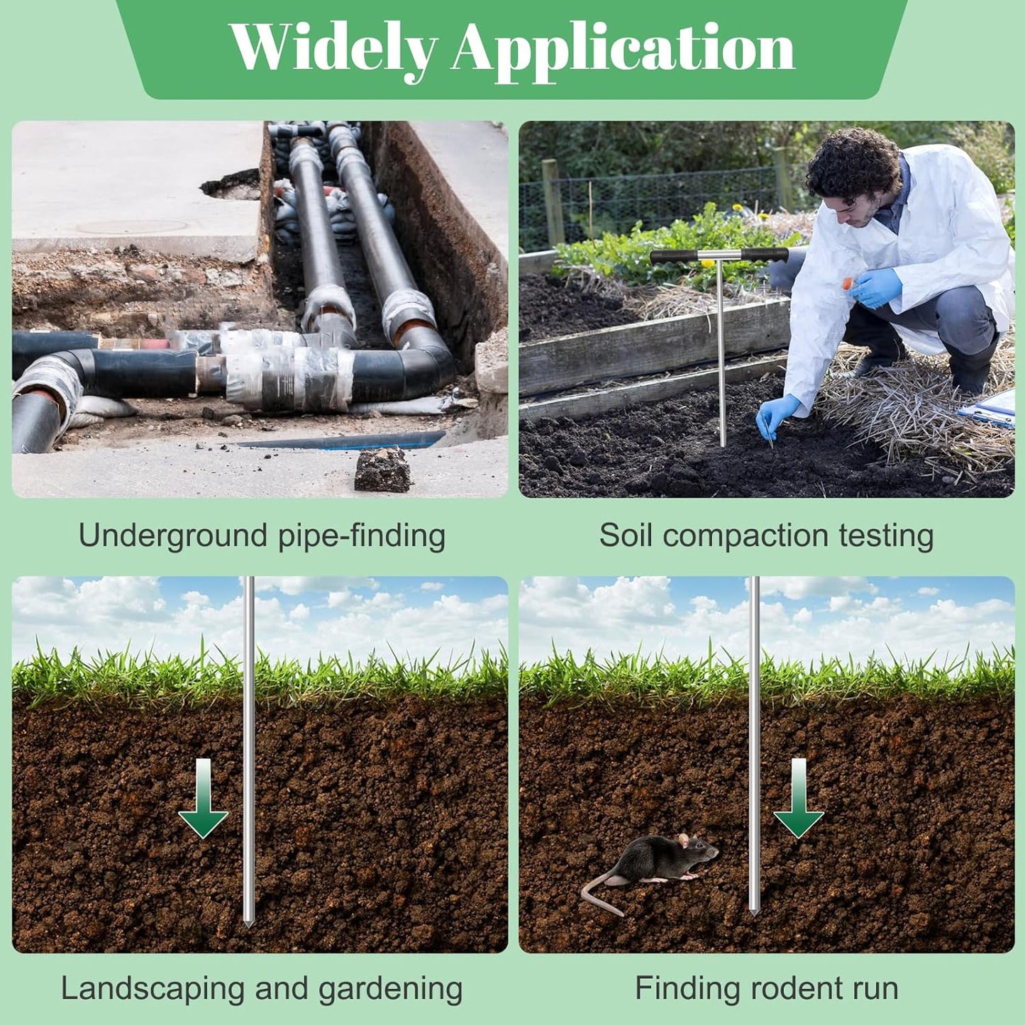 Soil Probe Rod with Gloves, COITEK 32"-48" Stainless Steel Tank Probe Rod, Adjustable Ground Rod Tool with Heavy Duty T-Handle for Locating Tank Underground Pipe Gravel Rodent Runs