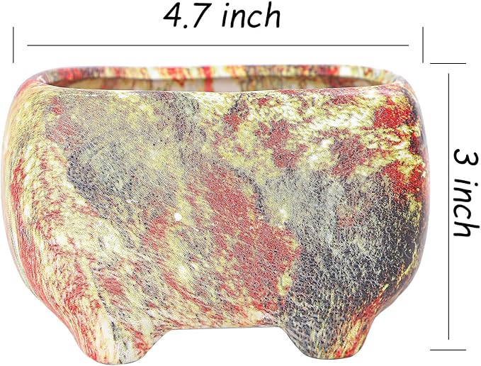 ARTKETTY Succulent Planters, 4.7" Small Succulent Pots with Drainage Rectangular Cactus Planter with Bamboo Trays Ceramic Pots for Indoor Flower Plants Set of 5