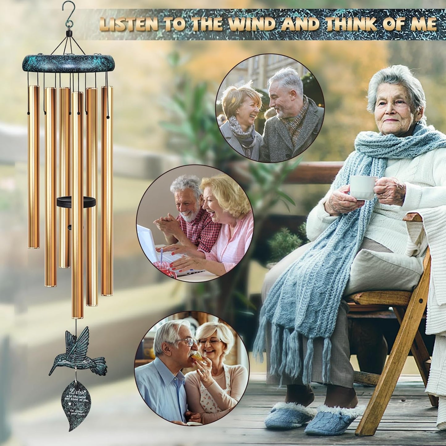 Sympathy Wind Chimes for Outside Deep Tone, Memorial for Loss of Loved One Prime, Bereavement Condolence Remembrance Funeral Gifts for Grieving Friends Loss of Mother Father