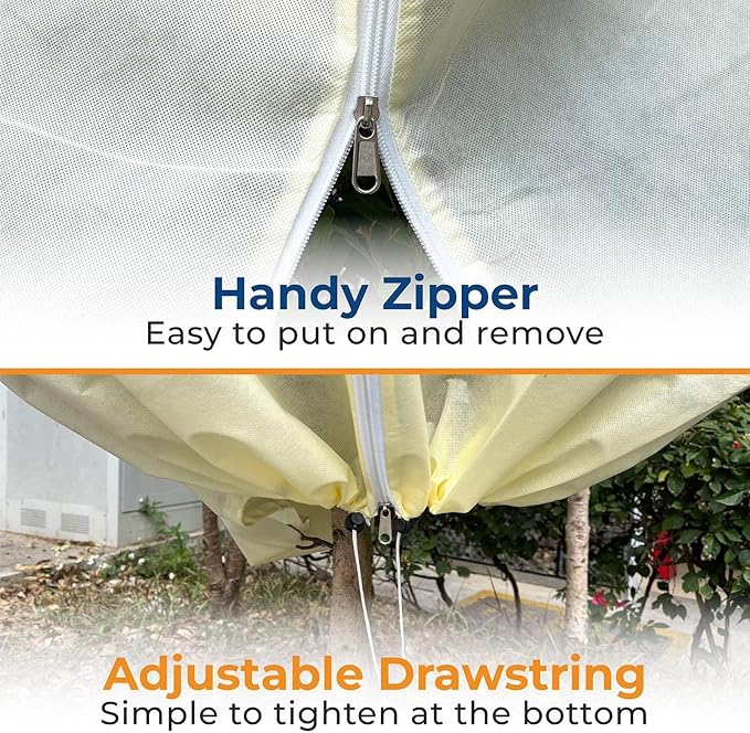 Plant Covers Freeze Protection Large, 2 Packs 60''W x 70''H Shrub Covers with Zipper and Drawstring, Frost Cloth for Winter, Outdoor Plant Blankets for Cold Weather