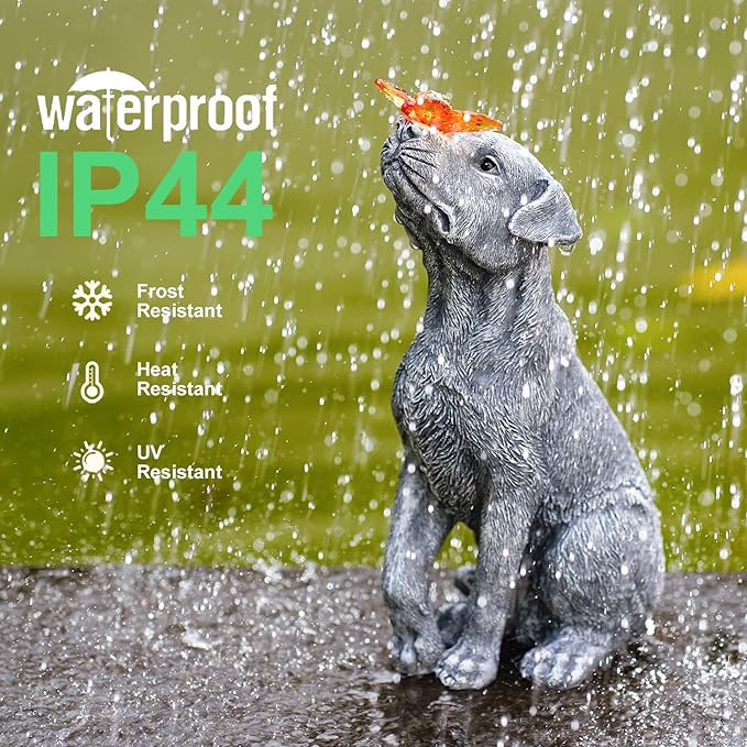 Garden Statue Dog Figurine Decor – Outdoor Decoration with Butterfly for Garden Yard Lawn Home Decor Outside : Christmas Memorial Gifts for Women Mom Grandma