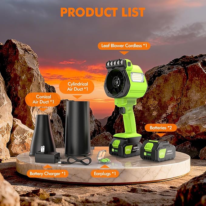 OGERY Leaf Blower Cordless with Lights, 21V Powerful Brushless Electric Leaf Blowers with 2 x 3.0Ah Batteries & Charger, 700CFM 900G Wind Pressure Handheld Blower for Lawn Care Yard Garden, Green