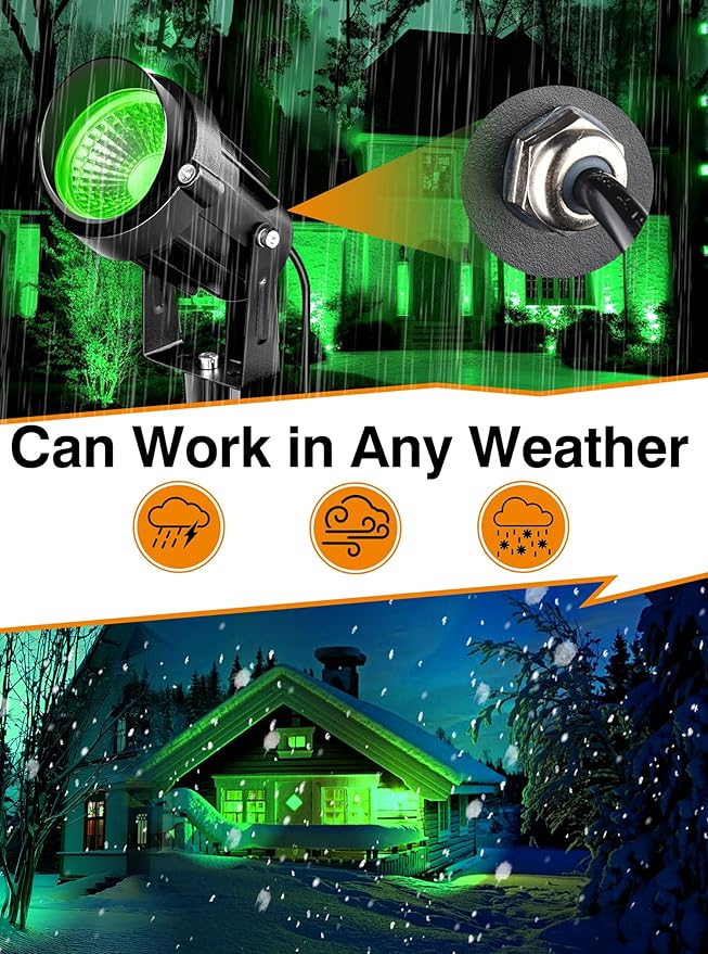 Halloween Green Landscape Lights Outdoor, 110v 120V Plug in Landscape Lighting with IP66 Waterproof Halloween Christmas Spotlights for Garden Pathway Tree Pathway, 2 Pack7W Green LED Landscape Lights