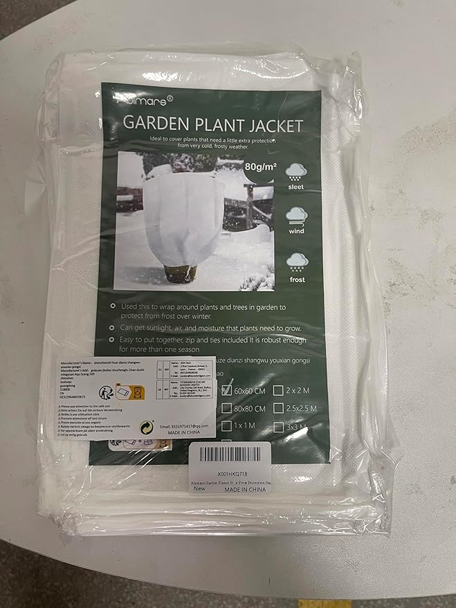 Abimars Thicker Plant Covers Freeze Protection Jacket 2.36 oz/yd², 2'x2' Reusable Winter Plant Covers with Drawstring & Zipper, 2 Pack Light, Porous Fabric for Plant Breathing