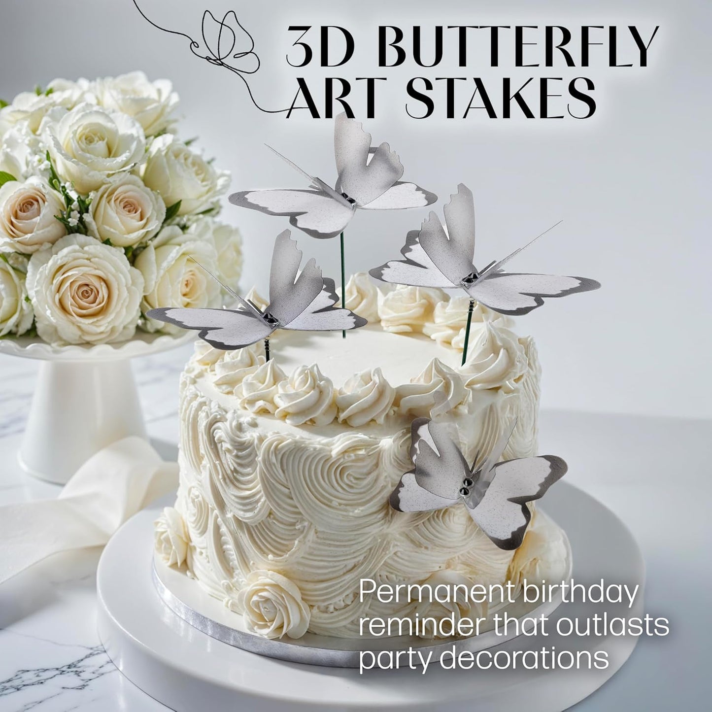 Handmade Butterfly Garden Stakes – Set of 7 White Decorative Butterflies Idea for Garden & Nature Lovers – Outdoor & Indoor Garden Decor – Air Aquarium Handmade by Kushner