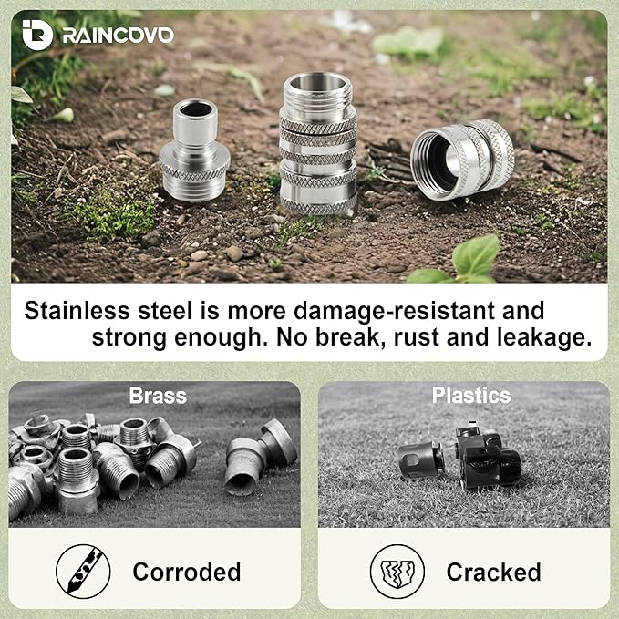 Garden Hose Quick Connect, Stainless Steel Water Hose Fitting, Quick Release Hose Connector, 3/4 Inch GHT