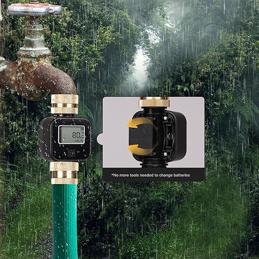Brass Water Flow Meter with LCD - Accurate Gallon/Liter Measurement for Pool Filling, RV Tank, Garden Hose & Lawn Sprinkler