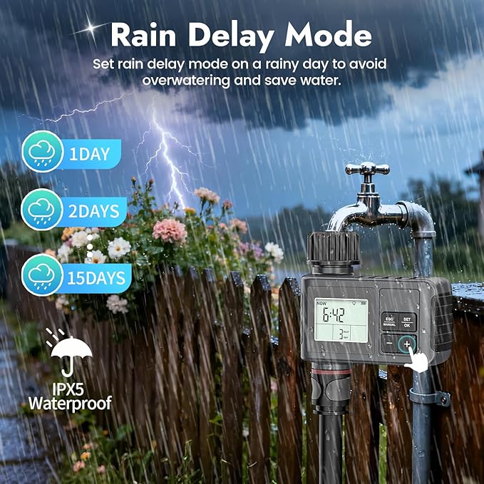 Insoma Water Timer, 1 Zone Outdoor Hose Timer for Garden Faucet with Auto/Manual/Rain Delay Mode, Sprinkler Irrigation Timers for Yard Lawn